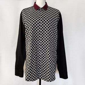 Moderno Black and White Grid Print Casual Button Down Shirt
